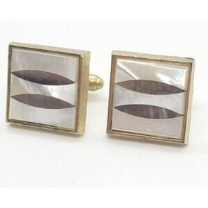 Vintage CuffLinks Gold Metal Abalone Mother of Pearl Inlaid Dante